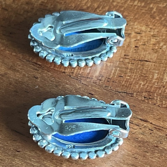 Vintage 925 Sterling Silver Blue Lapis Clip-on Earrings 10g - .75”L x .5W - Picture 9 of 13